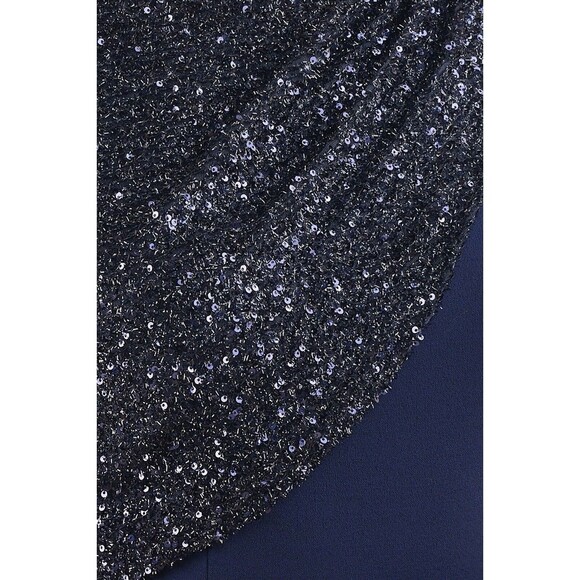 JS Collection Kennedy Draped Mermaid Maxi Dress Gown Navy NWT Sequins Sz 6 - Picture 7 of 16